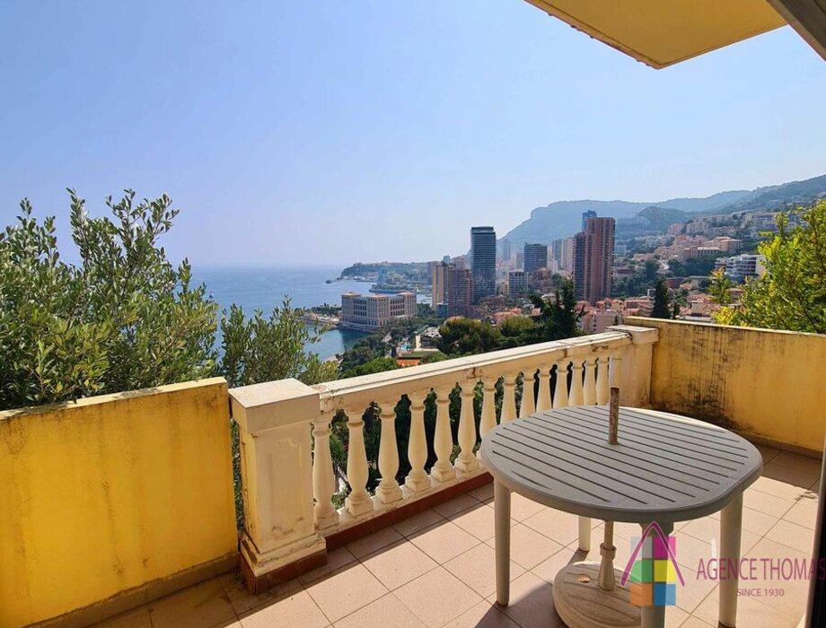 Bilocale con terrazza e giardino, vista panoramica sul mare e sul principato di Monaco